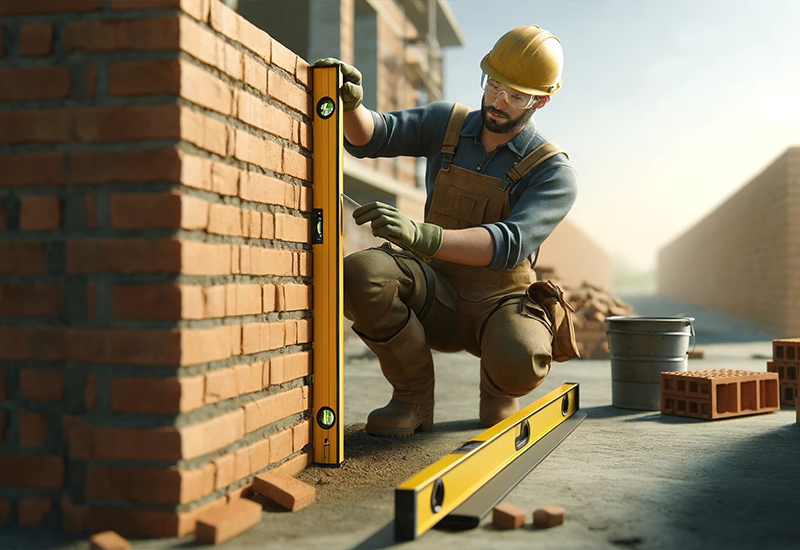 Checking for Level and Alignment When Laying Bricks